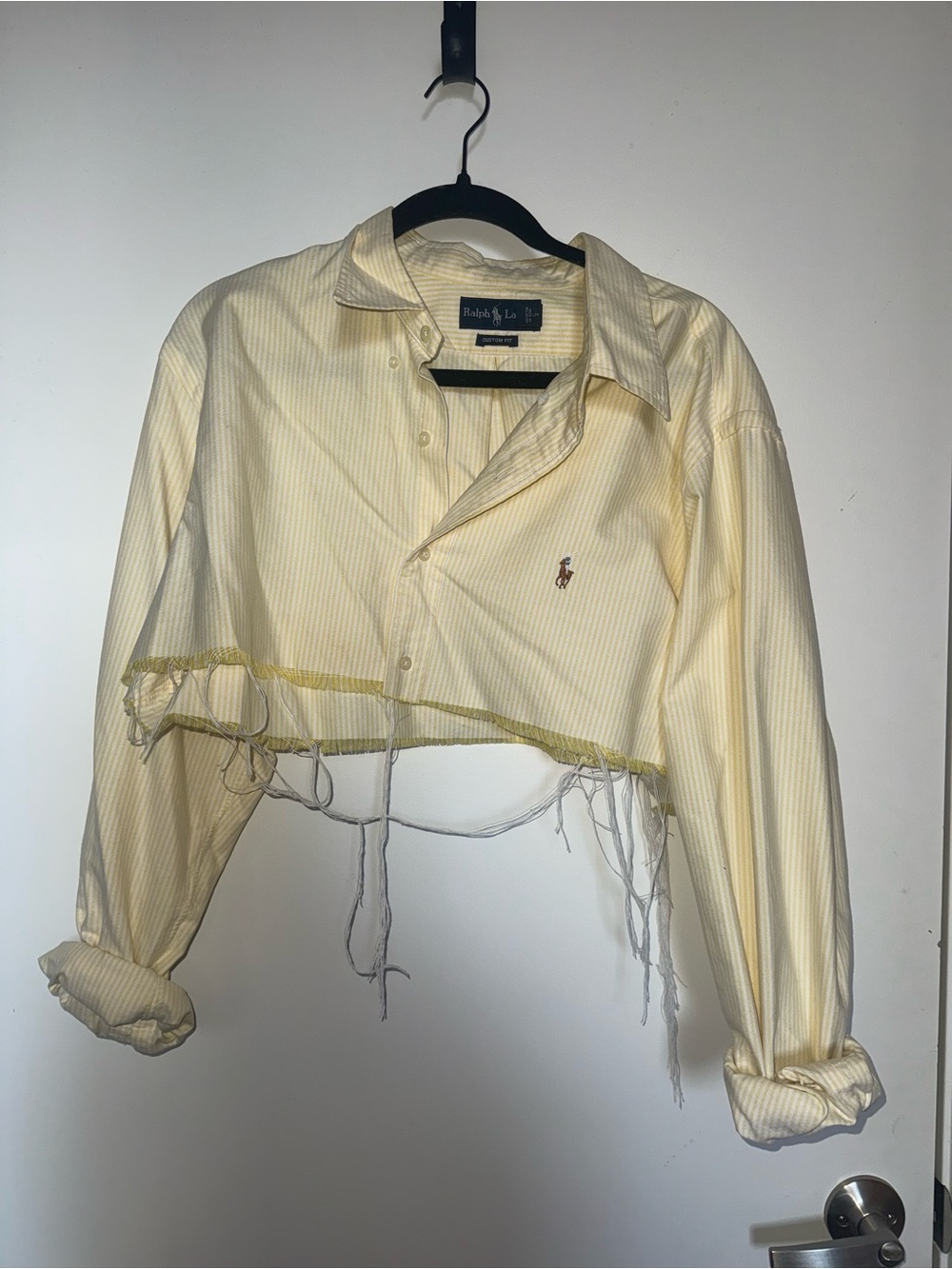 Ralph Lauren Pale Yellow Striped Cropped Button-Down Shirt